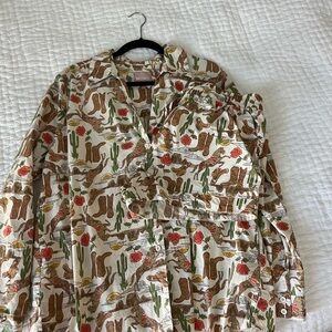 Show Me Your MuMu Brown and Green Casual Button Down Shirt